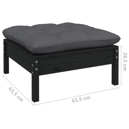8-Piece Garden Lounge Set with Cushions Black Pine Wood Outdoor Patio Furniture - Image 9