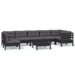 8-Piece Garden Lounge Set with Cushions Black Pine Wood Outdoor Patio Furniture