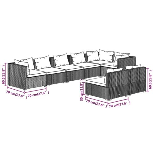 8-Piece Garden Lounge Set with Cushions Black Poly Rattan Wicker Outdoor Patio Furniture - Image 7
