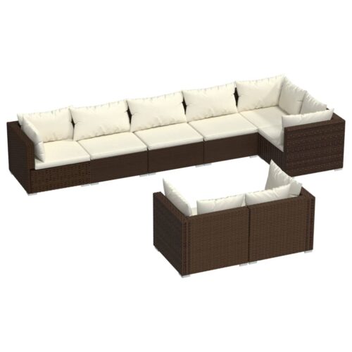 8-Piece Garden Lounge Set with Cushions Brown Poly Rattan Wicker Outdoor Patio Furniture