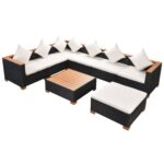 8-Piece Garden Lounge Set with Cushions Poly Rattan Wicker Outdoor Patio Furniture Black