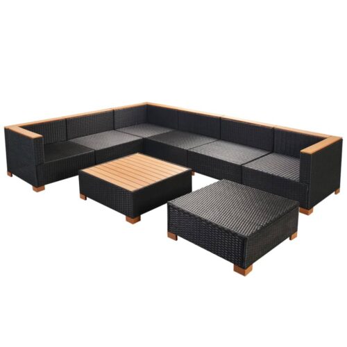 8-Piece Garden Lounge Set with Cushions Poly Rattan Wicker Outdoor Patio Furniture Black - Image 6