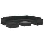 8-Piece Garden Lounge Set with Cushions Poly Rattan Wicker Outdoor Patio Furniture Black