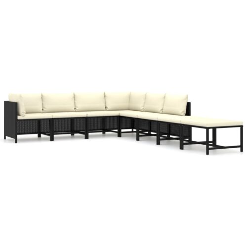 8-Piece Garden Lounge Set with Cushions Poly Rattan Wicker Outdoor Patio Furniture Black