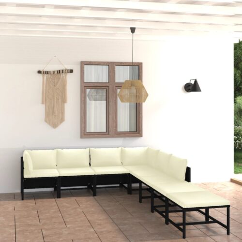 8-Piece Garden Lounge Set with Cushions Poly Rattan Wicker Outdoor Patio Furniture Black - Image 2