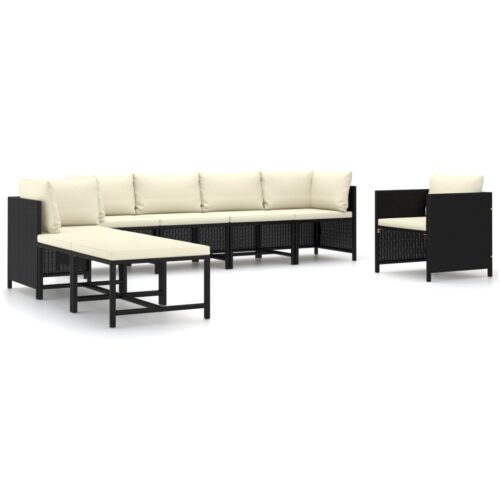 8-Piece Garden Lounge Set with Cushions Poly Rattan Wicker Outdoor Patio Furniture Black