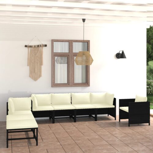 8-Piece Garden Lounge Set with Cushions Poly Rattan Wicker Outdoor Patio Furniture Black - Image 2