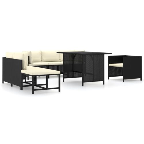 8-Piece Garden Lounge Set with Cushions Poly Rattan Wicker Outdoor Patio Furniture Black