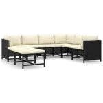 8-Piece Garden Lounge Set with Cushions Poly Rattan Wicker Outdoor Patio Furniture Black