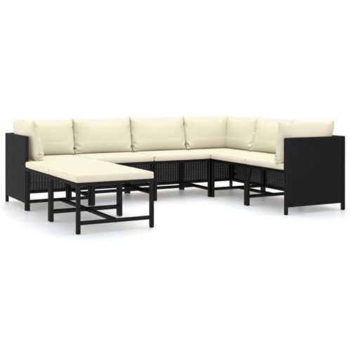 8-Piece Garden Lounge Set with Cushions Poly Rattan Wicker Outdoor Patio Furniture Black