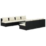 8-Piece Garden Lounge Set with Cushions Poly Rattan Wicker Outdoor Patio Furniture Black