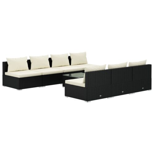 8-Piece Garden Lounge Set with Cushions Poly Rattan Wicker Outdoor Patio Furniture Black