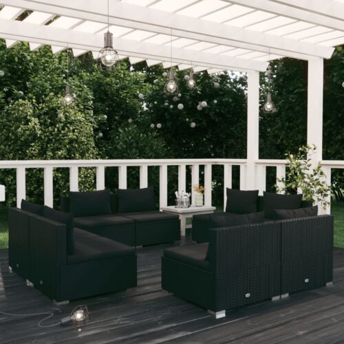 8-Piece Garden Lounge Set with Cushions Poly Rattan Wicker Outdoor Patio Furniture Black - Image 2