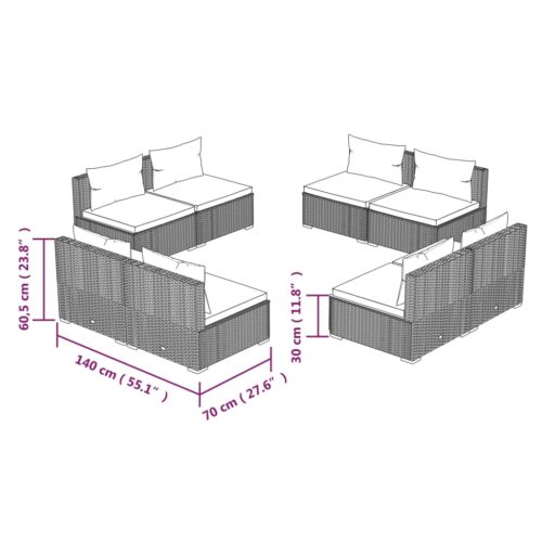 8-Piece Garden Lounge Set with Cushions Poly Rattan Wicker Outdoor Patio Furniture Black - Image 5