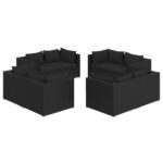 8-Piece Garden Lounge Set with Cushions Poly Rattan Wicker Outdoor Patio Furniture Black