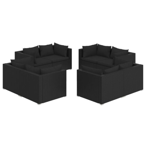 8-Piece Garden Lounge Set with Cushions Poly Rattan Wicker Outdoor Patio Furniture Black