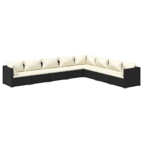 8-Piece Garden Lounge Set with Cushions Poly Rattan Wicker Outdoor Patio Furniture Black