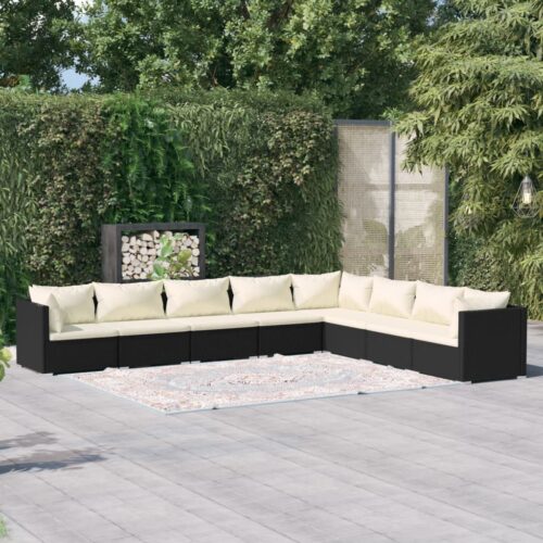 8-Piece Garden Lounge Set with Cushions Poly Rattan Wicker Outdoor Patio Furniture Black - Image 2