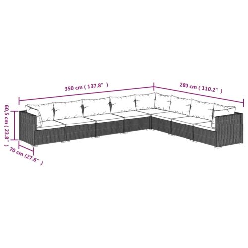 8-Piece Garden Lounge Set with Cushions Poly Rattan Wicker Outdoor Patio Furniture Black - Image 5