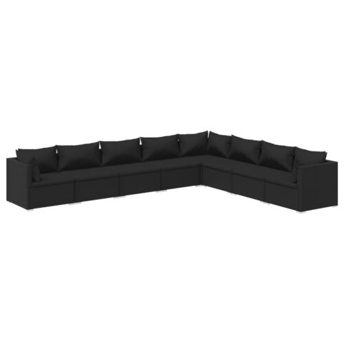 8-Piece Garden Lounge Set with Cushions Poly Rattan Wicker Outdoor Patio Furniture Black