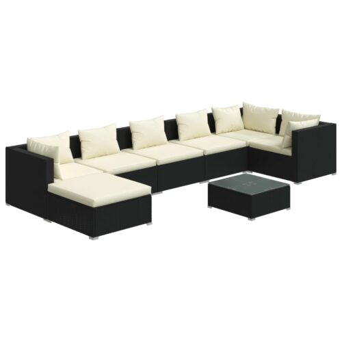 8-Piece Garden Lounge Set with Cushions Poly Rattan Wicker Outdoor Patio Furniture Black