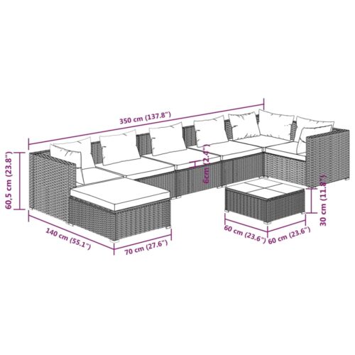 8-Piece Garden Lounge Set with Cushions Poly Rattan Wicker Outdoor Patio Furniture Black - Image 11
