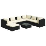 8-Piece Garden Lounge Set with Cushions Poly Rattan Wicker Outdoor Patio Furniture Black