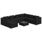 8-Piece Garden Lounge Set with Cushions Poly Rattan Wicker Outdoor Patio Furniture Black