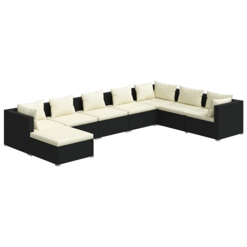 8-Piece Garden Lounge Set with Cushions Poly Rattan Wicker Outdoor Patio Furniture Black