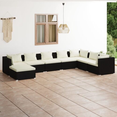 8-Piece Garden Lounge Set with Cushions Poly Rattan Wicker Outdoor Patio Furniture Black - Image 2