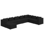 8-Piece Garden Lounge Set with Cushions Poly Rattan Wicker Outdoor Patio Furniture Black