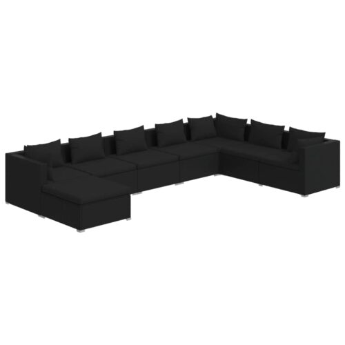 8-Piece Garden Lounge Set with Cushions Poly Rattan Wicker Outdoor Patio Furniture Black