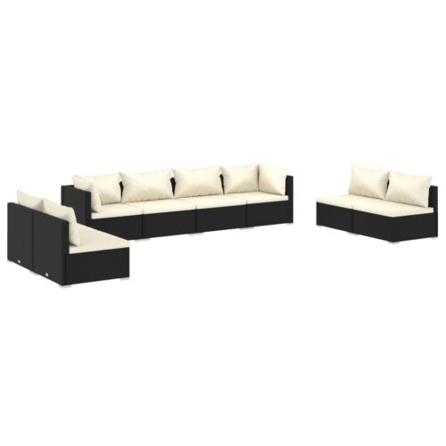 8-Piece Garden Lounge Set with Cushions Poly Rattan Wicker Outdoor Patio Furniture Black