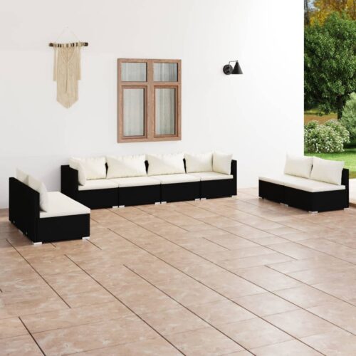 8-Piece Garden Lounge Set with Cushions Poly Rattan Wicker Outdoor Patio Furniture Black - Image 2