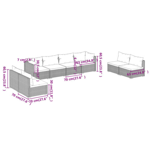 8-Piece Garden Lounge Set with Cushions Poly Rattan Wicker Outdoor Patio Furniture Black - Image 7