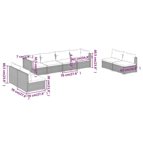 8-Piece Garden Lounge Set with Cushions Poly Rattan Wicker Outdoor Patio Furniture Black - Image 7