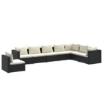 8-Piece Garden Lounge Set with Cushions Poly Rattan Wicker Outdoor Patio Furniture Black
