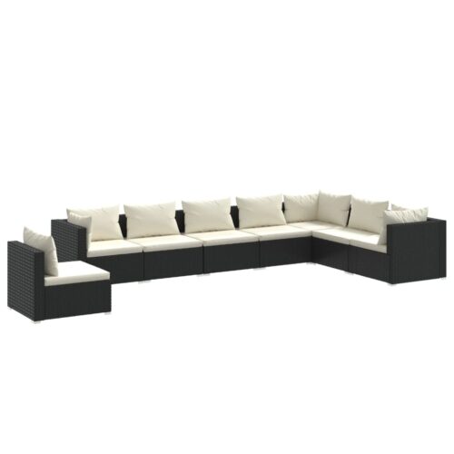 8-Piece Garden Lounge Set with Cushions Poly Rattan Wicker Outdoor Patio Furniture Black