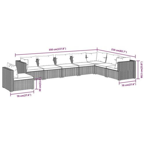 8-Piece Garden Lounge Set with Cushions Poly Rattan Wicker Outdoor Patio Furniture Black - Image 7