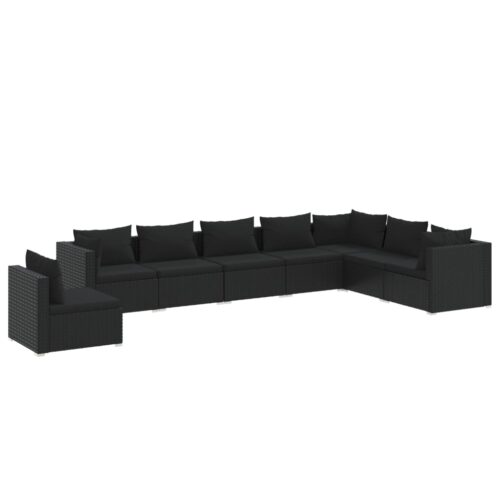 8-Piece Garden Lounge Set with Cushions Poly Rattan Wicker Outdoor Patio Furniture Black