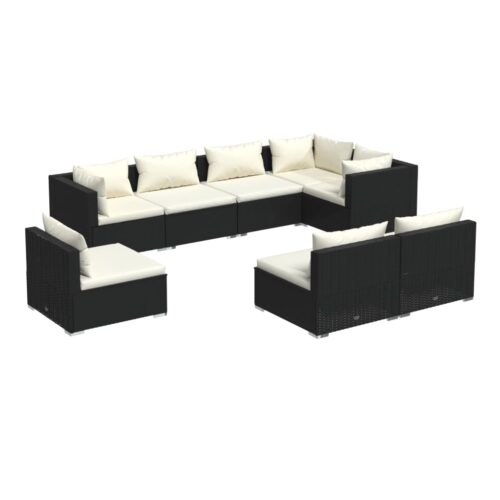 8-Piece Garden Lounge Set with Cushions Poly Rattan Wicker Outdoor Patio Furniture Black
