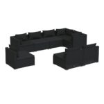 8-Piece Garden Lounge Set with Cushions Poly Rattan Wicker Outdoor Patio Furniture Black