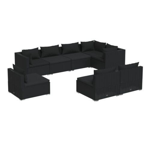 8-Piece Garden Lounge Set with Cushions Poly Rattan Wicker Outdoor Patio Furniture Black