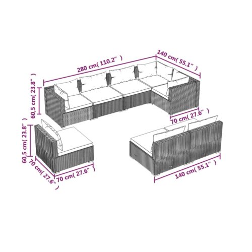 8-Piece Garden Lounge Set with Cushions Poly Rattan Wicker Outdoor Patio Furniture Black - Image 5