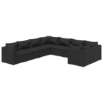 8-Piece Garden Lounge Set with Cushions Poly Rattan Wicker Outdoor Patio Furniture Black