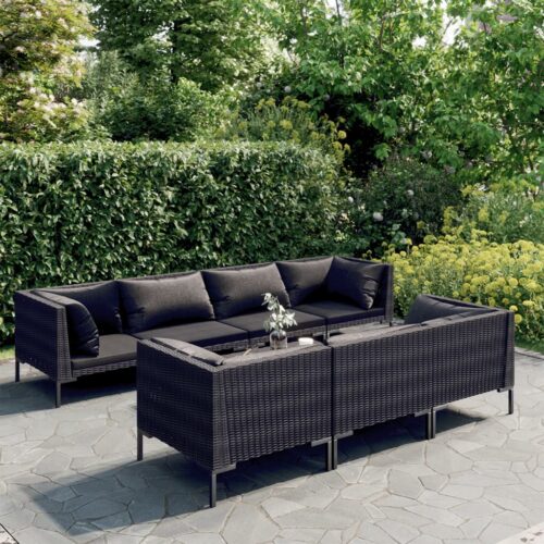 8-Piece Garden Lounge Set with Cushions Poly Rattan Wicker Outdoor Patio Furniture Dark Grey - Image 2