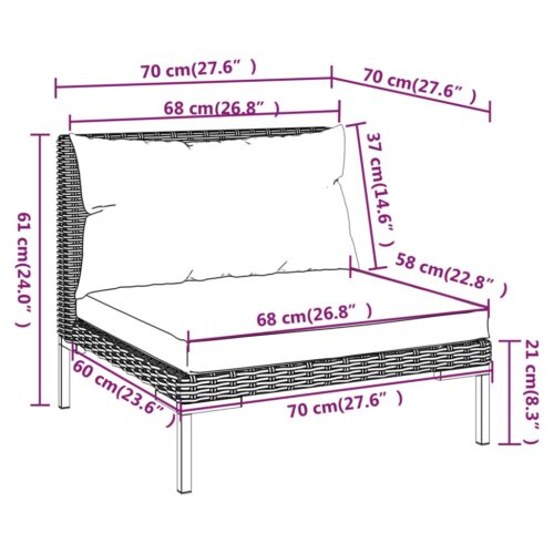 8-Piece Garden Lounge Set with Cushions Poly Rattan Wicker Outdoor Patio Furniture Dark Grey - Image 10