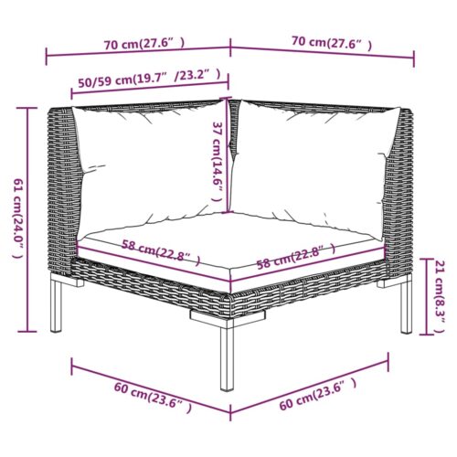 8-Piece Garden Lounge Set with Cushions Poly Rattan Wicker Outdoor Patio Furniture Dark Grey - Image 11