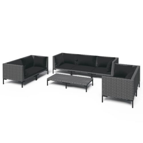 8-Piece Garden Lounge Set with Cushions Poly Rattan Wicker Outdoor Patio Furniture Dark Grey