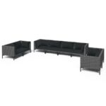 8-Piece Garden Lounge Set with Cushions Poly Rattan Wicker Outdoor Patio Furniture Dark Grey